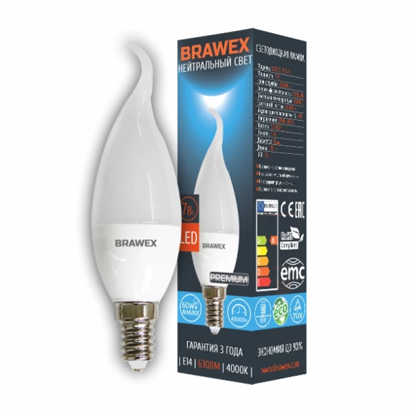 Светодиодная лампа в форме свечи BRAWEX С-06 0707Q-B35-7N