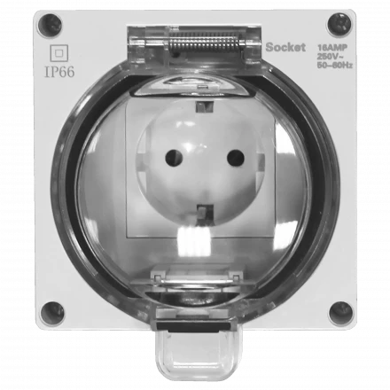 Розетка 1-я с з/к. и шт., открытой установки, серый, IP66, серия (тип) DIP66