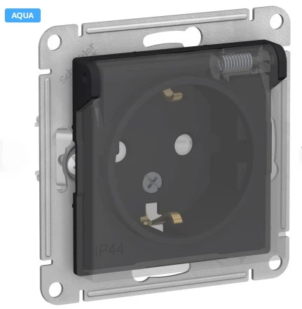 ATLASDESIGN AQUA розетка с  заземлением со шторк с  крышк., 16А, IP44, карбон,  ATN441046