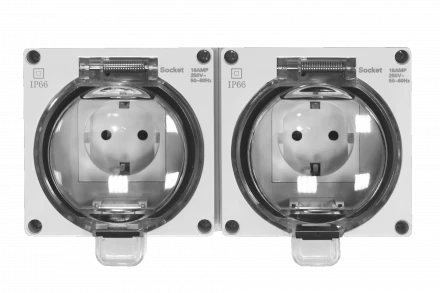 Розетка 2-я с з/к. и шт., открытой установки, серый, IP66, серия (тип) DIP66