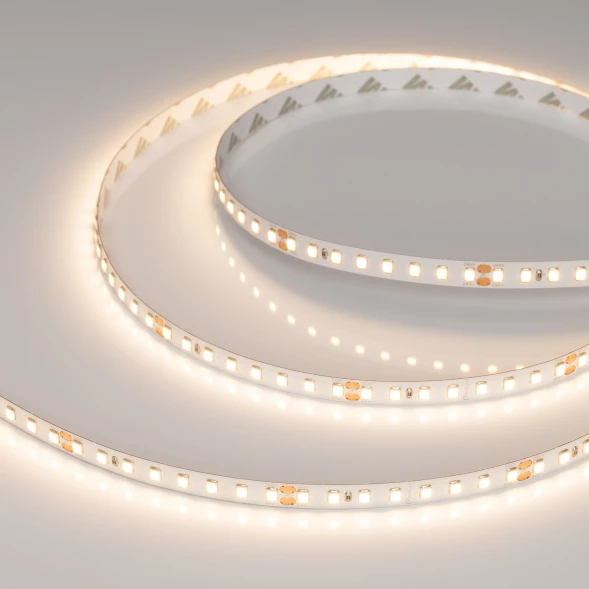Светодиодная лента RT-A128-8mm 24V Warm3000 (9.6 W/m, IP20, 2835, 5m) (Arlight, высок.эфф.150 лм/Вт) Артикул 038758